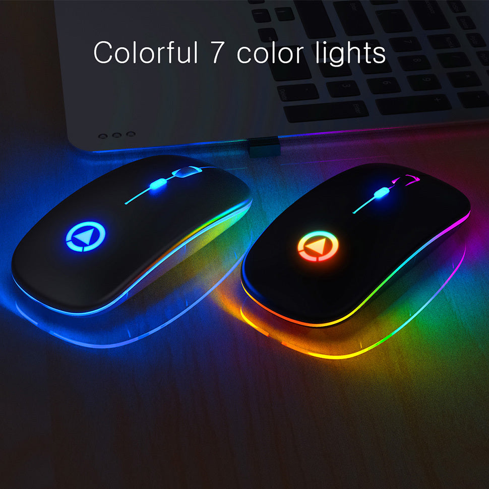 BLACK Silent ULTRA THIN rechargeable wireless mouse 7 GLOWING LIGHTS