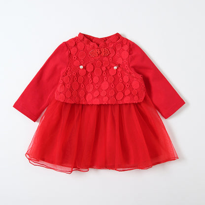 Girls' mesh skirt cheongsam dress