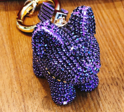 Diamond-encrusted dog key chain pendant