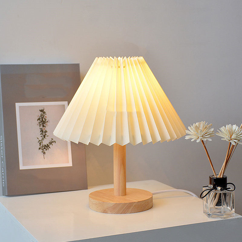 Pleated Solid Wood Usb Decorative Table Lamp