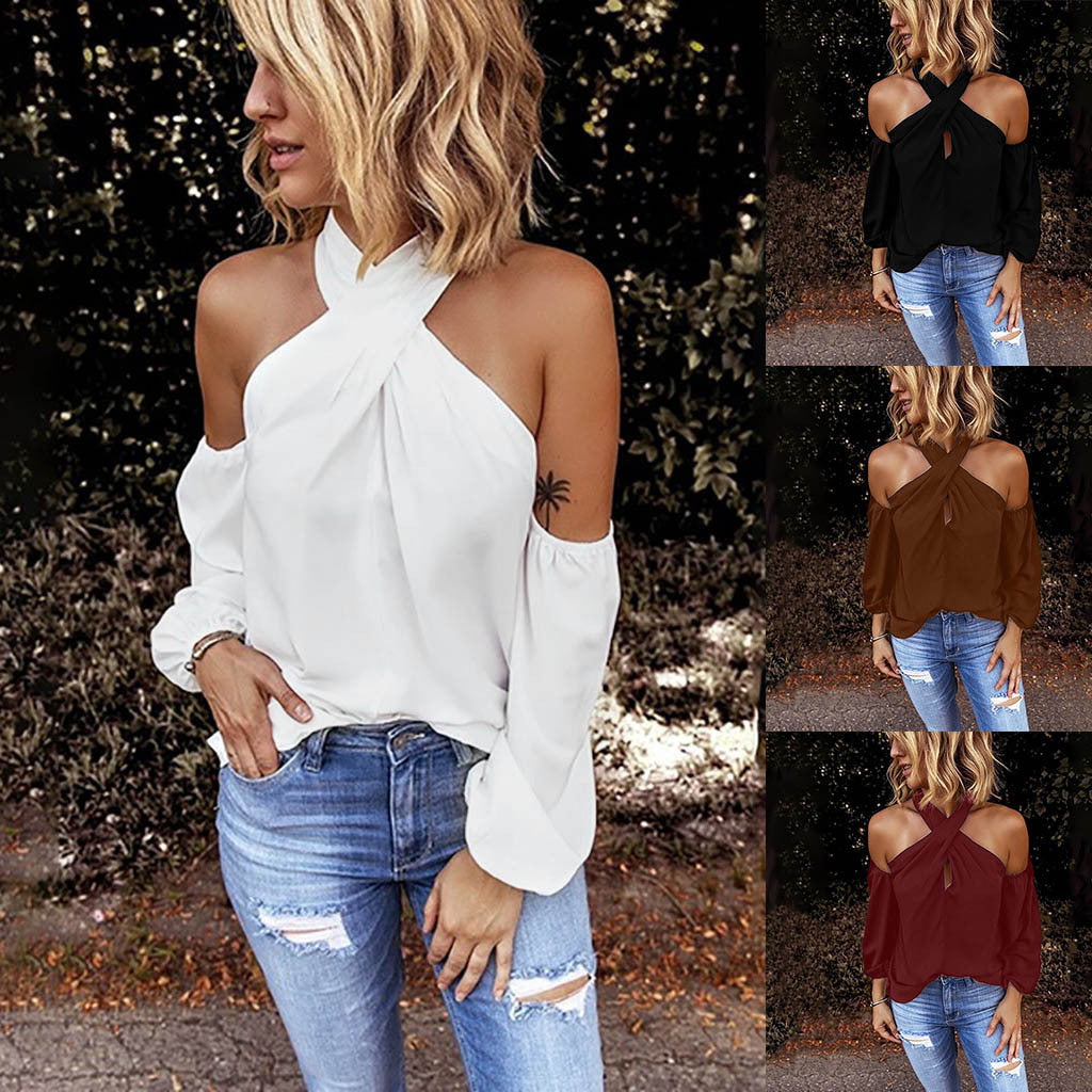 Back zipper halter solid color stitching top