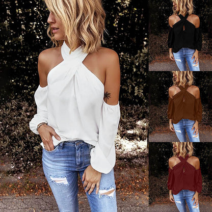 Back zipper halter solid color stitching top