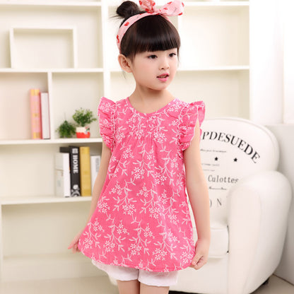 Cute Fly Shoulder Sleeve Top For Girls Thin Cotton And Linen