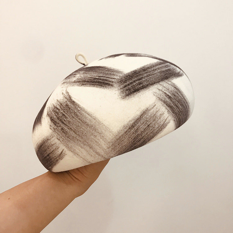 Simple graffiti brush color female wool felt hat