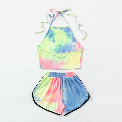 Open-back umbilical tie-dye sling two-piece