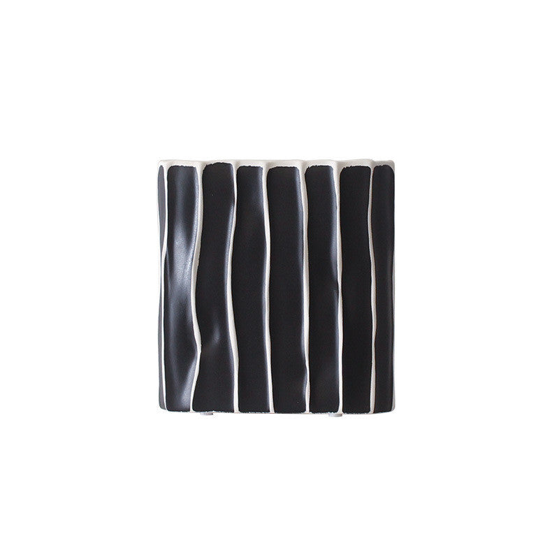 Hand Painted Black And White Striped Ceramic Vase Living Room Desktop Bookcase