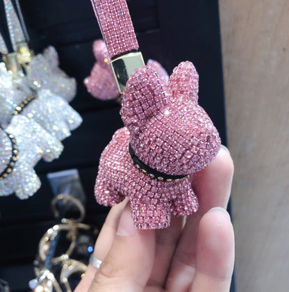 Diamond-encrusted dog key chain pendant