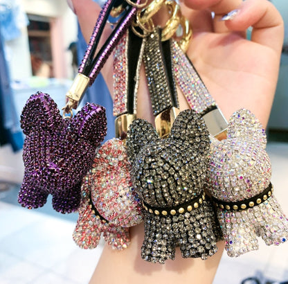 Diamond-encrusted dog key chain pendant