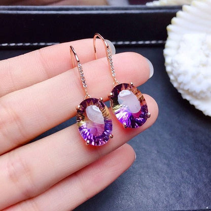 Natural purple yellow crystal earrings