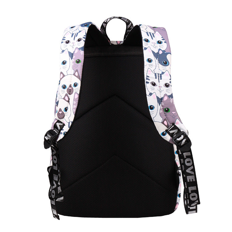 Cartoon Big Head Cat Print Backpack