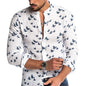 3D printed linen colorblock stand collar shirt
