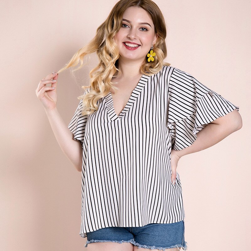 Plus size women's striped top T-shirt