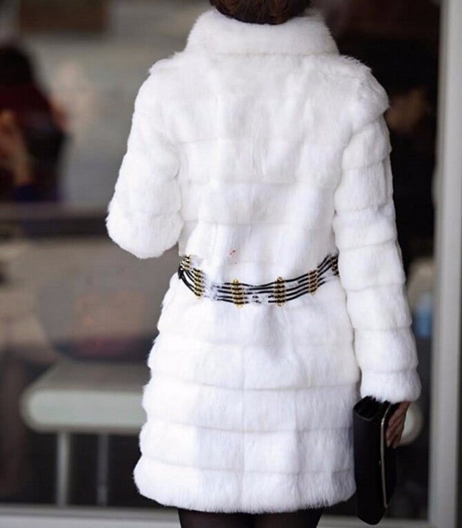 Mid-Length Imitation Mink Fur All-Match Slim Coat