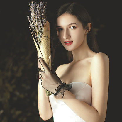 Bridal Wedding Dress Evening Gown Gloves Ruffle