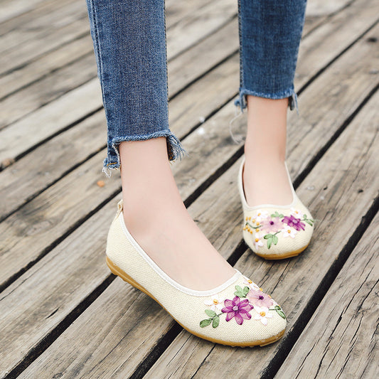 Ethnic Style Embroidered Shoes Flat Linen Women - FLIPSTYLEZLLC