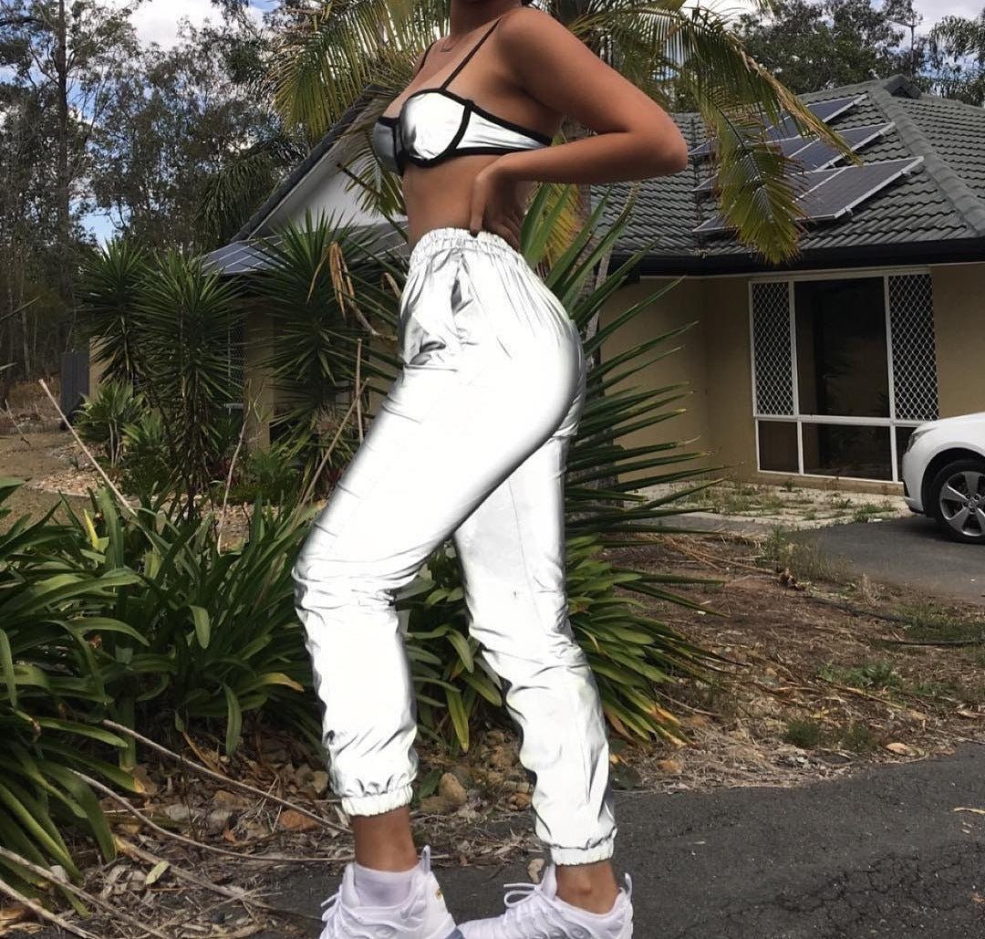 Women's luminous elastic casual pants