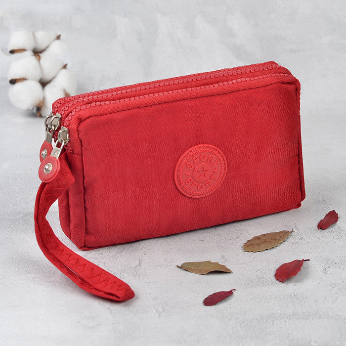 Simple Three-Layer Zipper Canvas Hand Purse