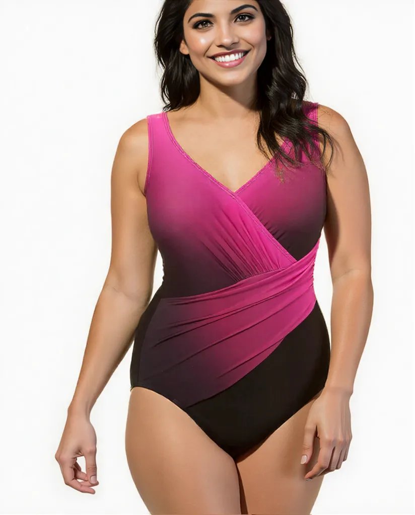 New purple and black swimsuit Women's high waist skirt plus size