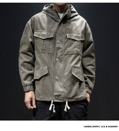 Men's plus size loose hooded drawstring jacket