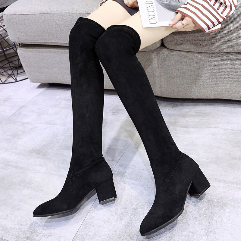 Ladies Mid-heel Pointed Thick Heel Long Boots