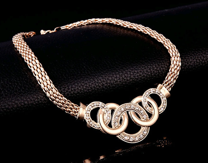 Necklace Earrings Bracelet Ring Jewelry Set European and American Plated 18K Jewelry Four-piece Set