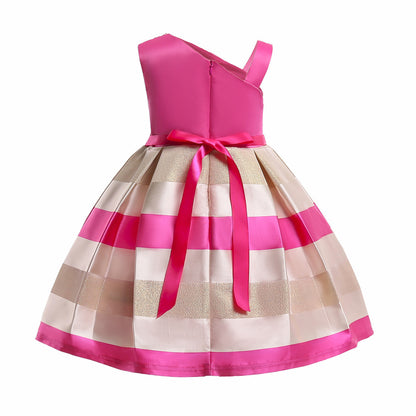 Pearl European And American Little Girl Princess Dress Temperament Striped Dress Children's Clothing