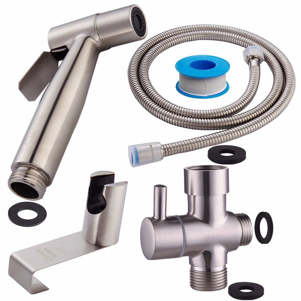Free shipping SUS304 Stainless Steel Nickle Bathroom Handheld Bidet Shattaf Sprayer Transforms Toilet Into Spray BidetVaporizer