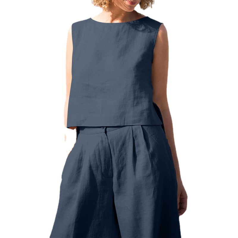 Plus Size Women's Solid Color National Style Retro Pants Suit