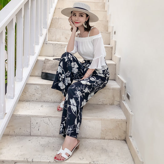 Large size bohemian wide-leg pants seaside beach pants trousers travel wear