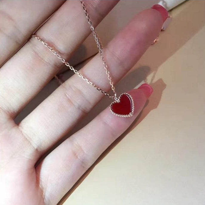 925 Sterling Silver Gold Plated Red Agate Heart-shaped Pendant