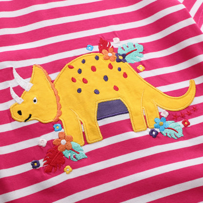 Girls Short Sleeve T Shirt Summer Embroidered Dinosaur