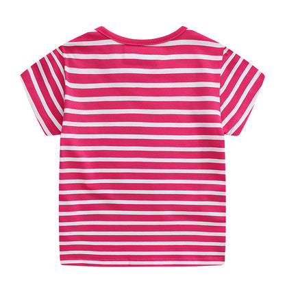 Girls Short Sleeve T Shirt Summer Embroidered Dinosaur