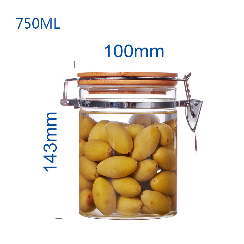 Stainless Steel Buckle Glass Sealed Storage Tank Transparent Kitchen Candy Snack Jar Round Glass Jars and Lids Cereal Dispenser