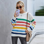 Women's plus size striped stitching knitted sweater