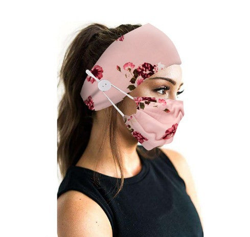 Button headband mask headscarf hair accessory 2-piece set
