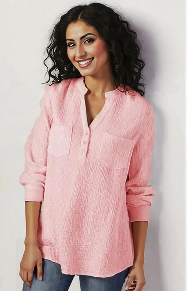 Sexy new double top Pockets cotton and linen loose plus size top for Women