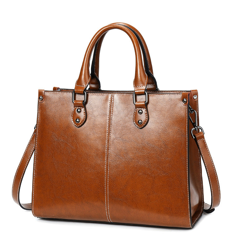 Oil wax stitching leather handbag