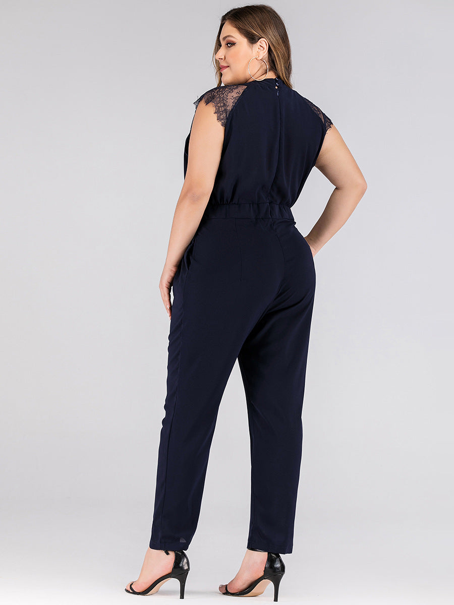Plus size women's lace jumpsuit trousers
