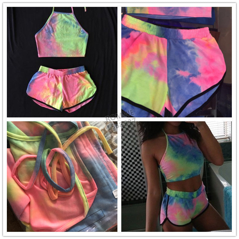 Open-back umbilical tie-dye sling two-piece