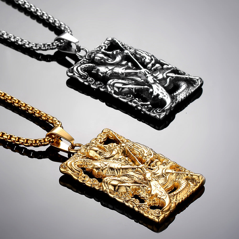 Titanium steel lace relief Guan Gong pendant pendant