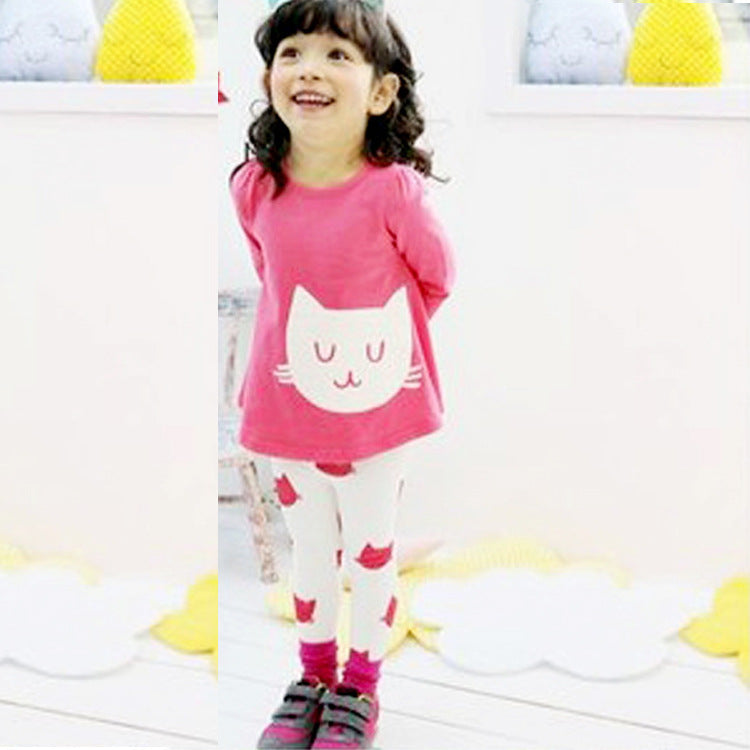 Children's Kitty Long Sleeve Suit Popular Girl's Cotton Two Pack