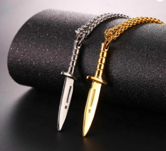 Men's Pendant Trinkets Europe and America Titanium Steel Stainless Steel Necklace Samurai Swords Electroplating Knife Gifts Foreign Trade