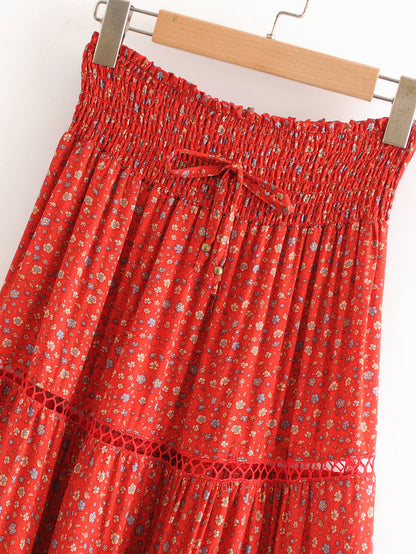 Printed cutout red sunflower skirt