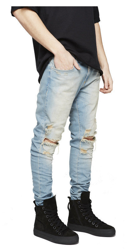 Street men's knee-skinned jeans