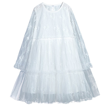 Girls puff sleeve super fairy white gauze skirt