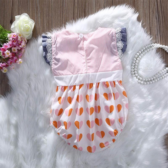 Baby Girl Flying Sleeve Lace Up Triangle Romper
