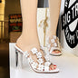 Women High Heels Shoes Transparent Crystal Flower Sandals - FLIPSTYLEZLLC