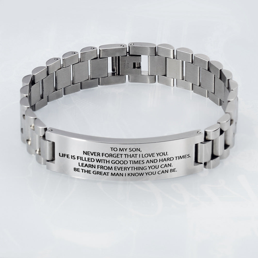 New Style Stainless Steel Black Strap Lettering Bracelet