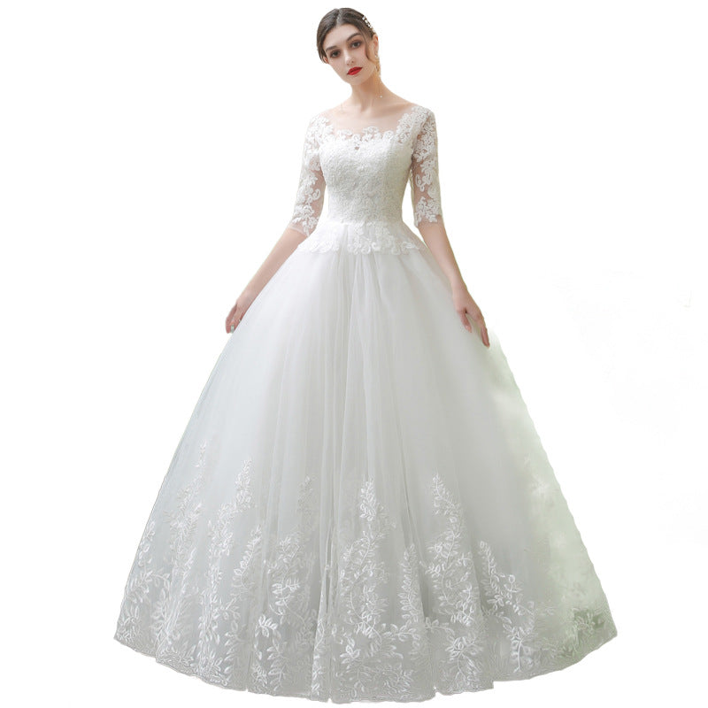 Bride's long-sleeved forest lace tail wedding dress