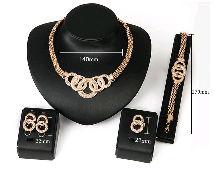Necklace Earrings Bracelet Ring Jewelry Set European and American Plated 18K Jewelry Four-piece Set